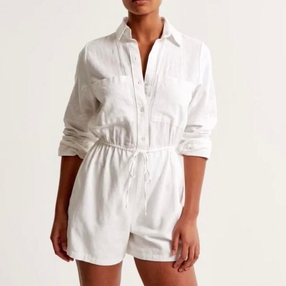 Abercrombie & Fitch Linen Blend Long Sleeve Romper